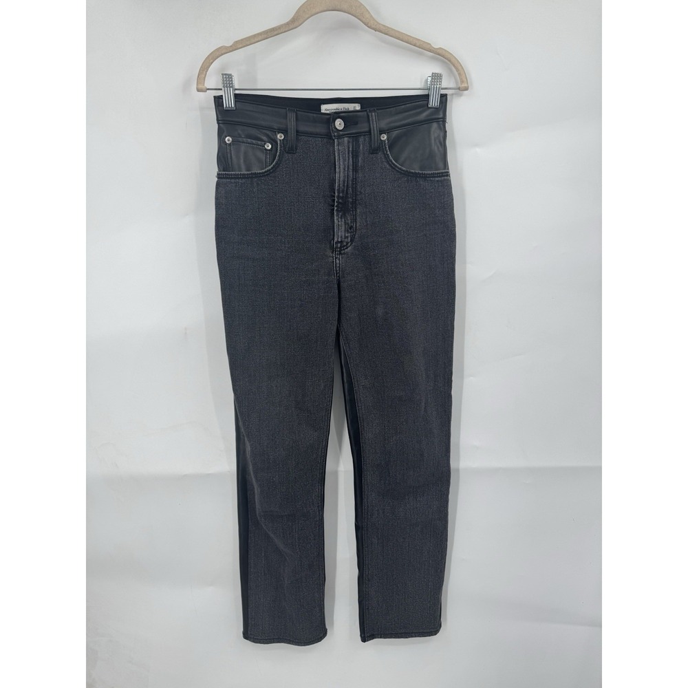Abercrombie & Fitch Ankle Straight Jean Sz 4L‎ Gray 2 Tone Vegan Leather Denim